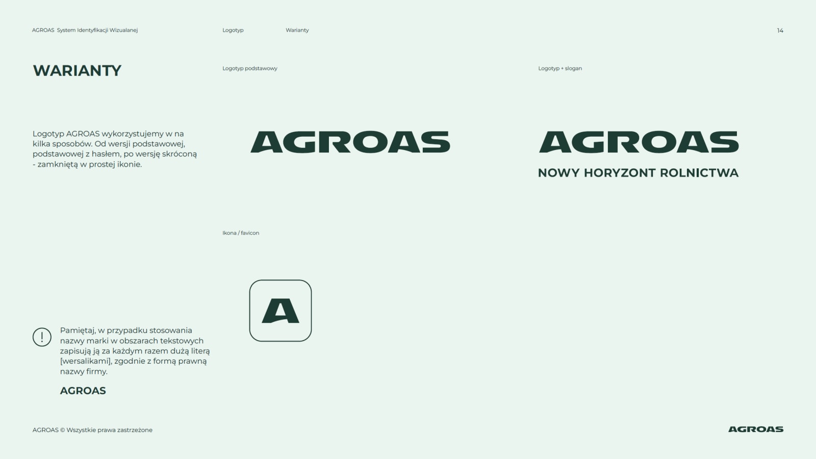 brandbook Agroas - wersje logo