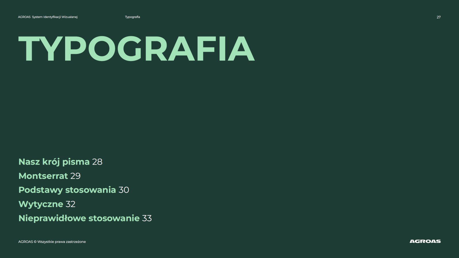 brandbook Agroas - spis typografia